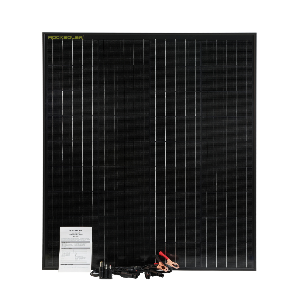 ROCKSOLAR Black Diamond 100W 12V Rigid Monocrystalline Solar Panel