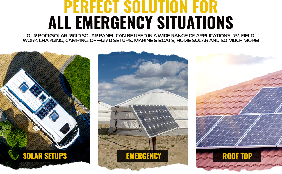 ROCKSOLAR Black Diamond 100W 12V Rigid Monocrystalline Solar Panel