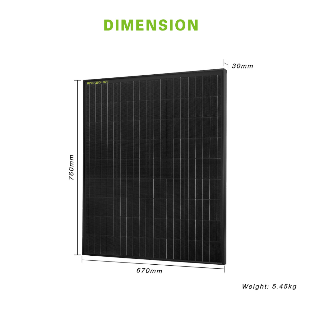 ROCKSOLAR Black Diamond 100W 12V Rigid Monocrystalline Solar Panel