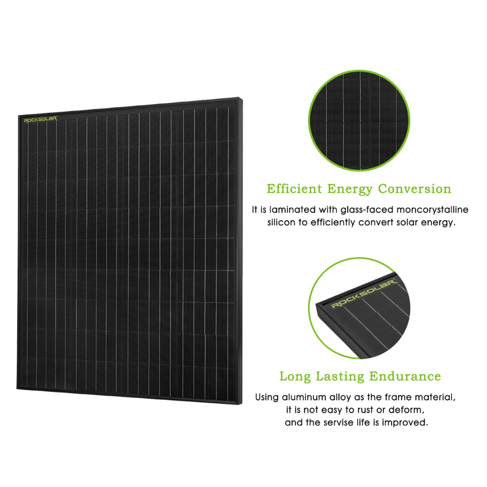 ROCKSOLAR Black Diamond 100W 12V Rigid Monocrystalline Solar Panel