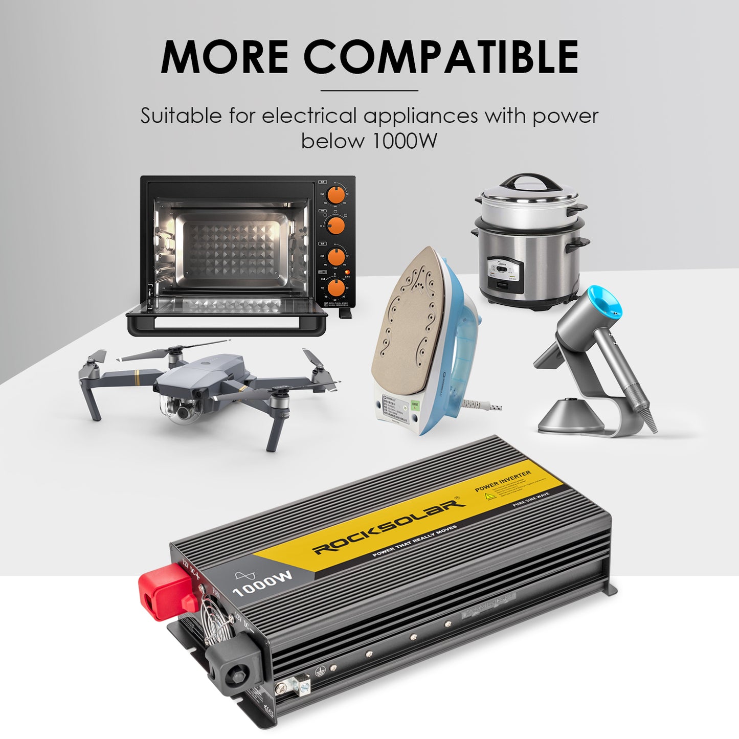 ROCKSOLAR 1000W 12V Pure Sine Wave Power Inverter