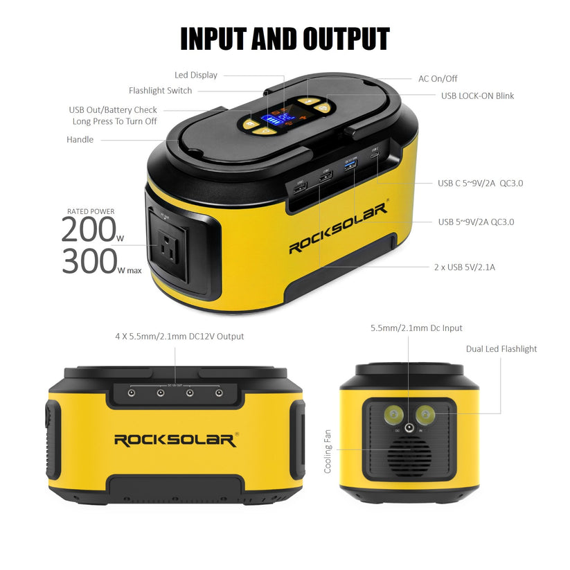 ROCKSOLAR Ready 200W 222Wh Portable Solar Generator Kit