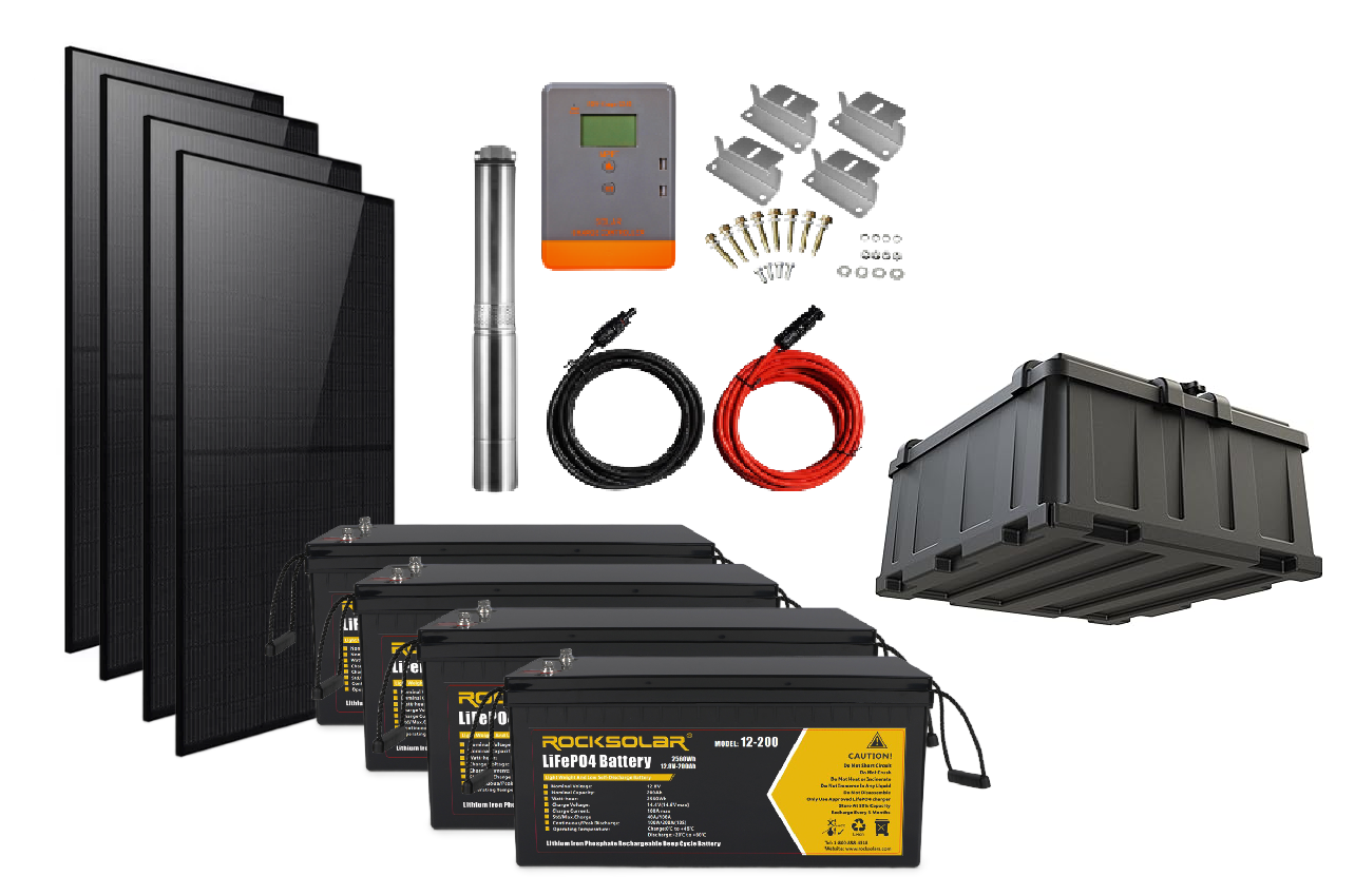 ROCKSOLAR Solar Water Pump Kit – 1760W Solar + 4X 12V 100Ah Battery+0.8 HP Pump