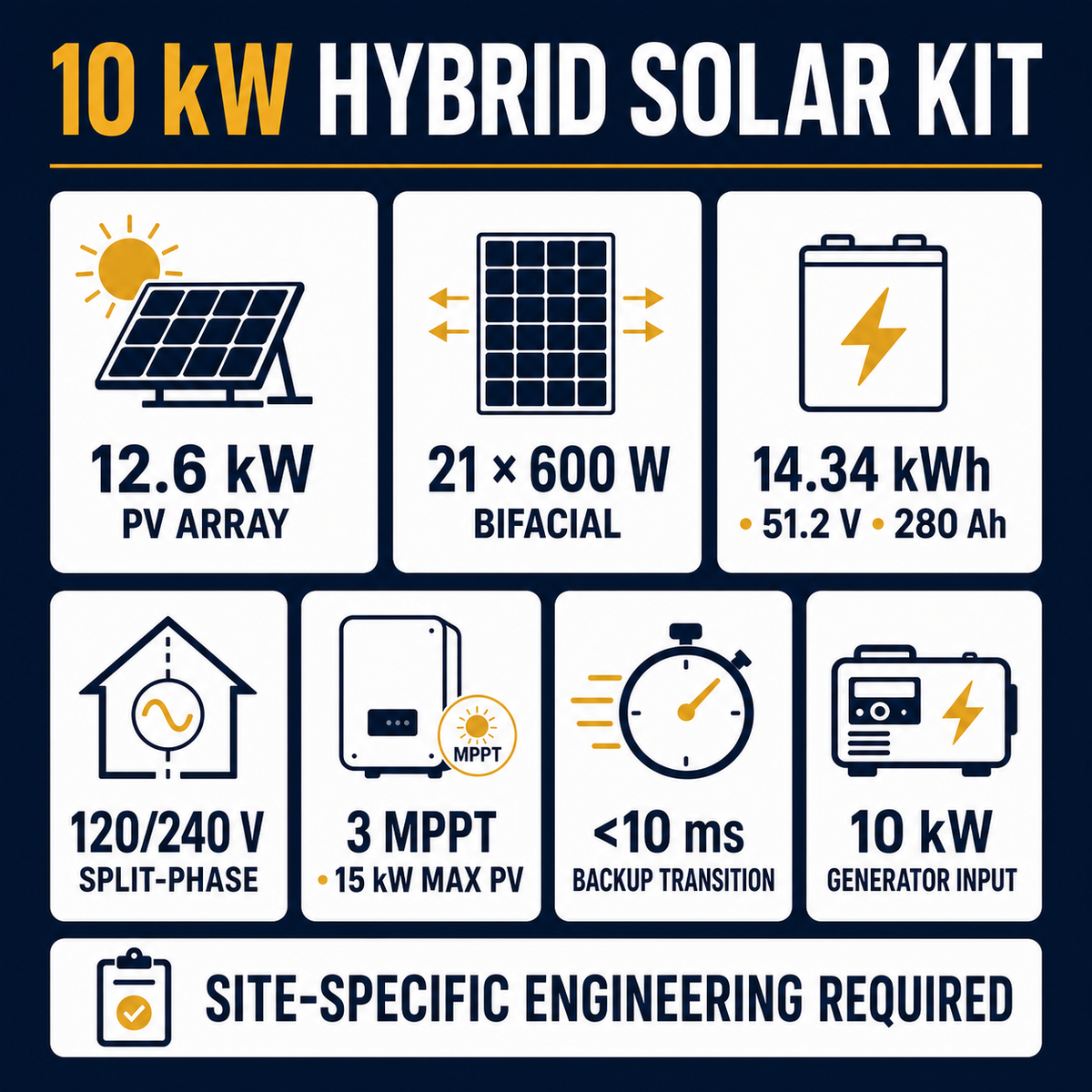 Growatt 10kW hybrid solar kit technical specifications with 12.6kW PV and 14.34kWh storage