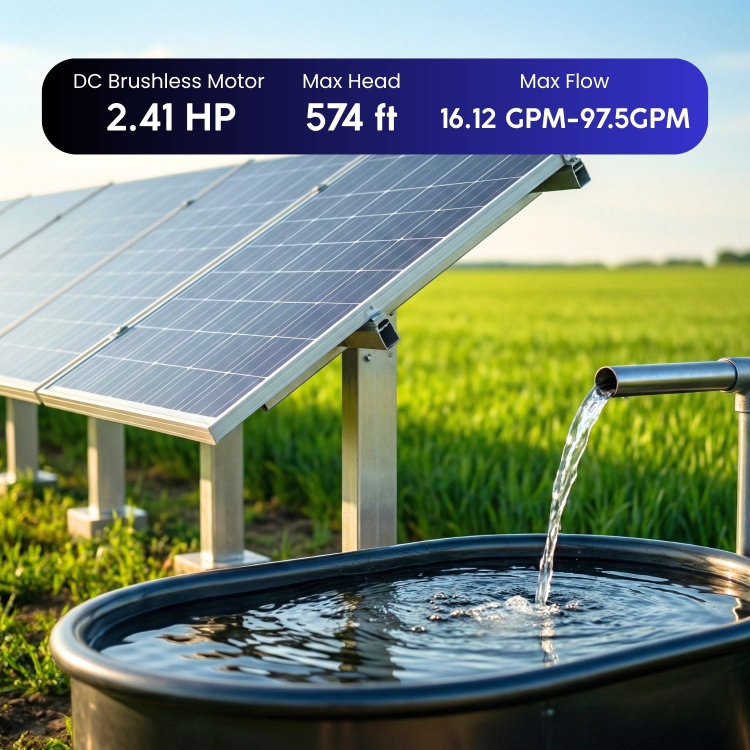 Pompe submersible hybride solaire CA/CC 2,41 CV Rocksolar