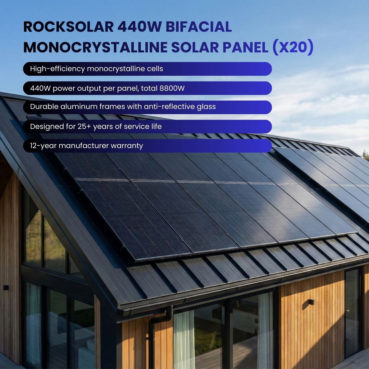 440w bifacial panels for off grid kit 12kw 
