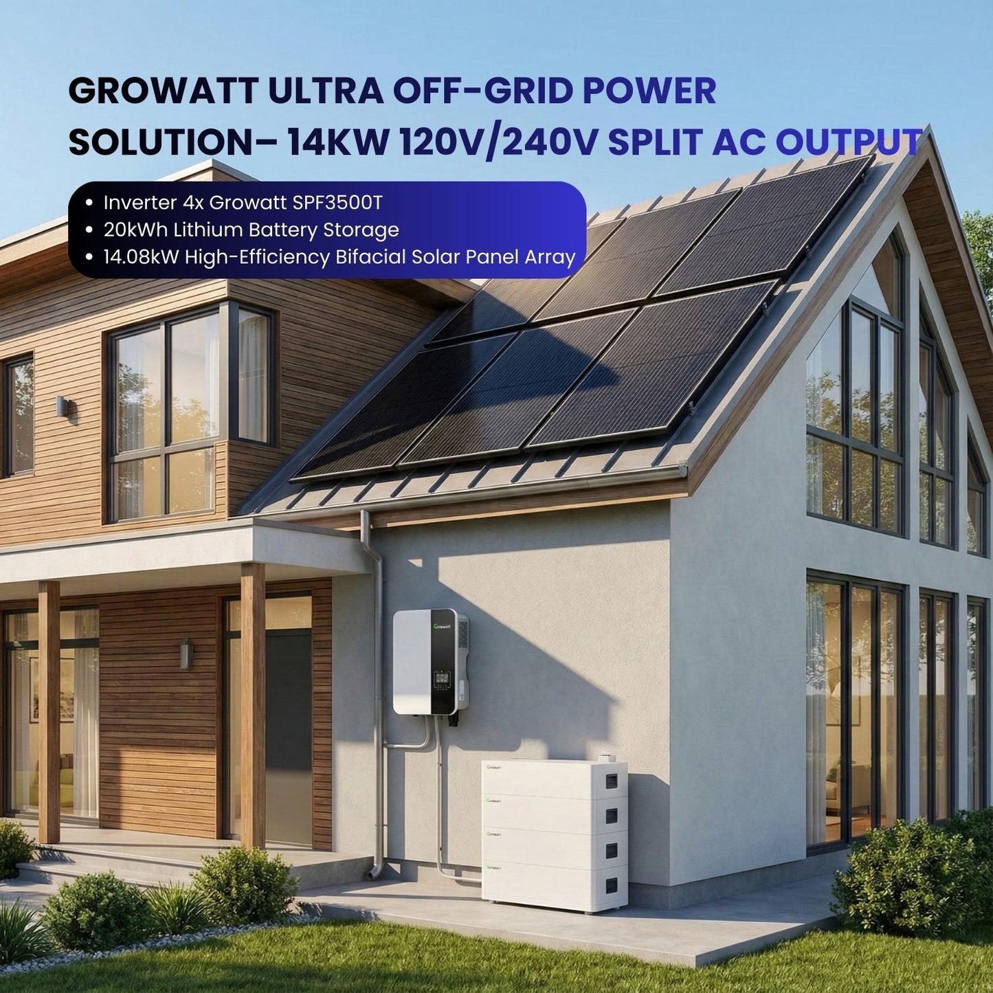 14KW Off Grid Solar System - 120/240V AC output with 20Kwh Battery