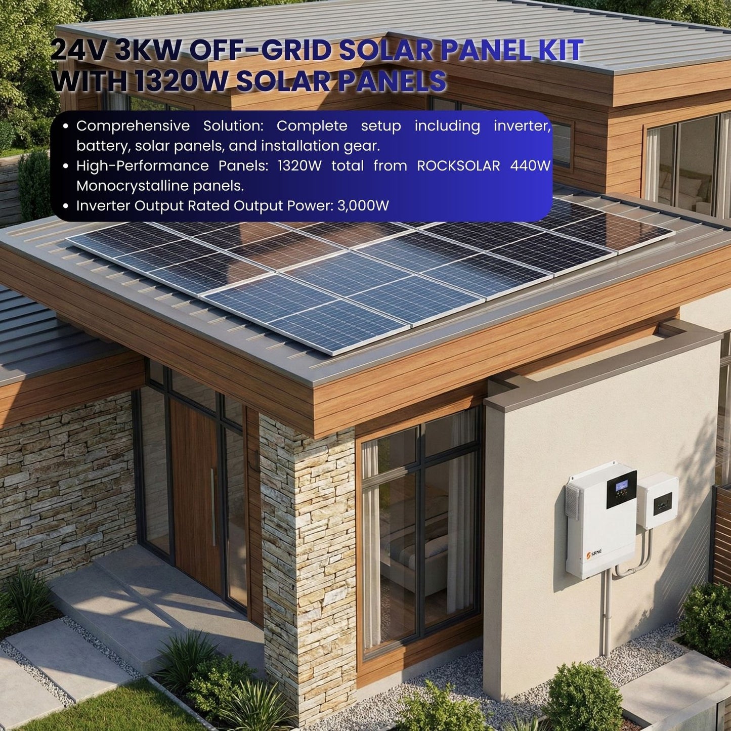 Kit de panneaux solaires hors réseau 24 V 3 kW avec panneaux solaires de 1320 W