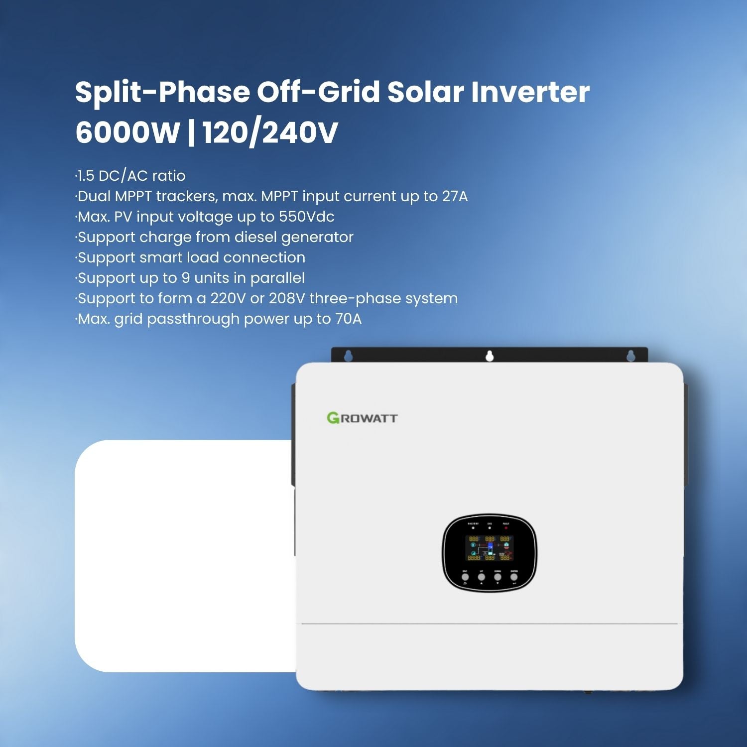 Onduleur solaire monophasé hors réseau | 6000 W | 120/240 V 