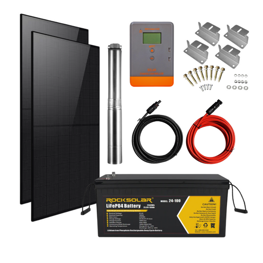 ROCKSOLAR Solar Water Pump Kit – 800W Solar + 24V 100Ah Battery+ 1/3hp Solar Pump