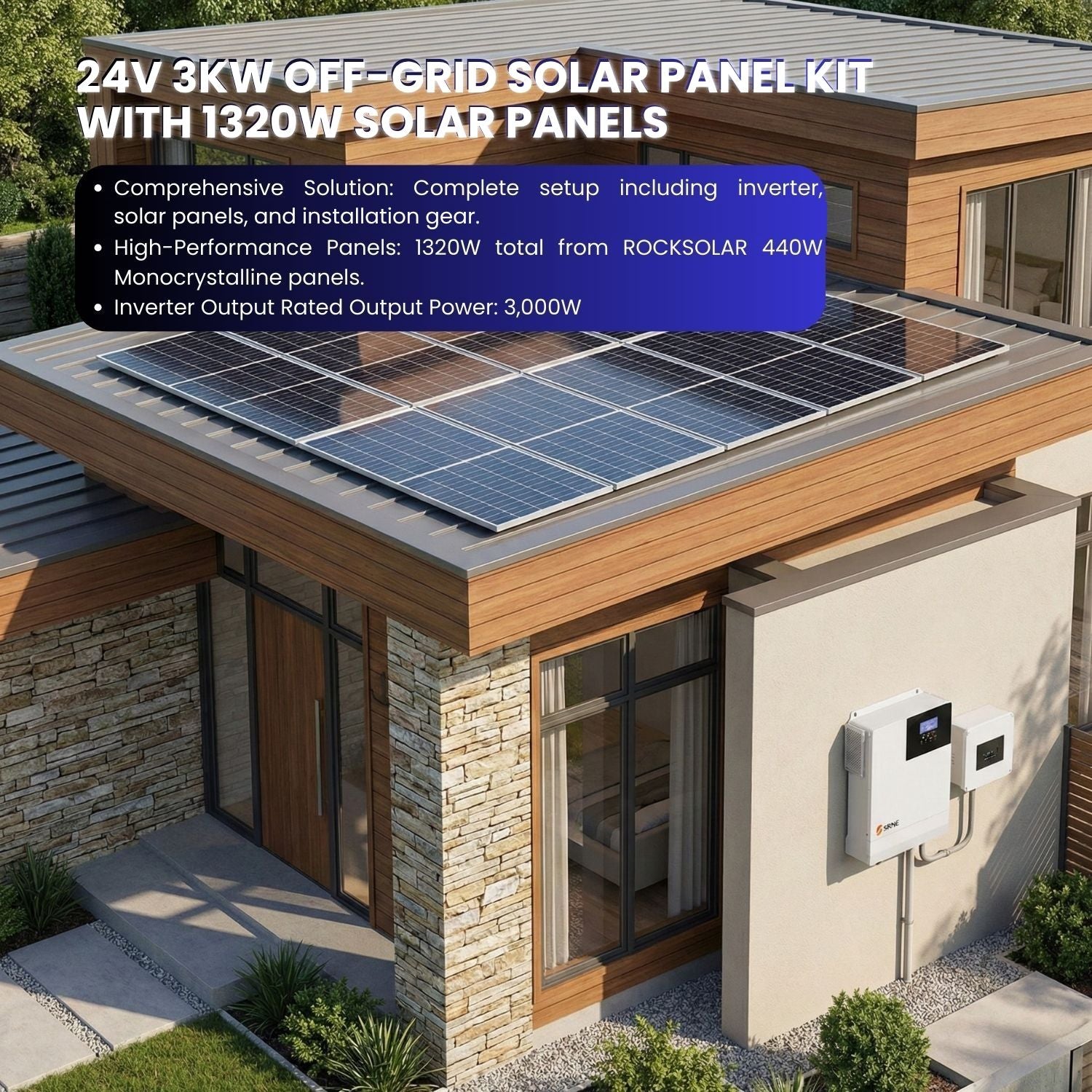 24V 3kW Off-Grid Solar Panel Kit with 1320W solar Panels