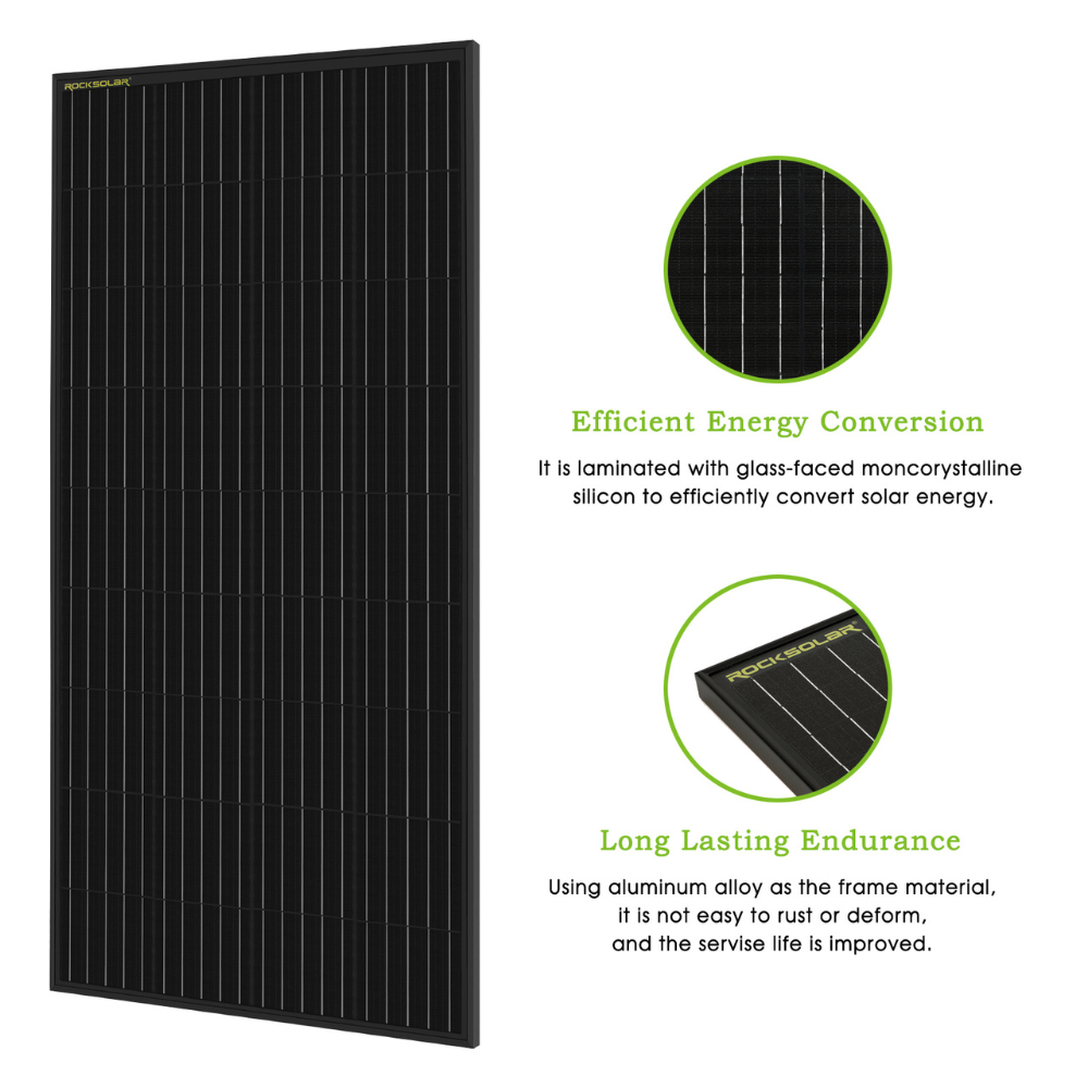 ROCKSOLAR Black Diamond 200W 12V Rigid Monocrystalline Solar Panel