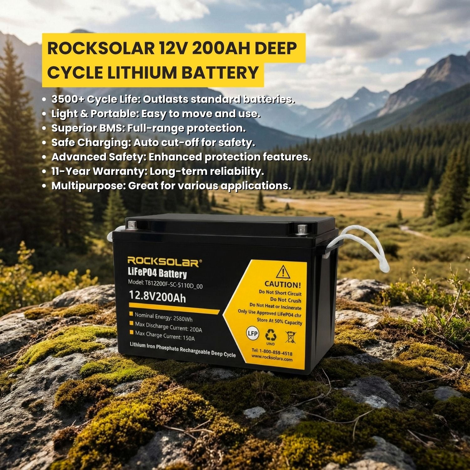 Pack de batteries Rocksolar pour camping-car – 4 batteries 12 V 100 Ah + onduleur 12 V 3 000 W à onde sinusoïdale pure offert