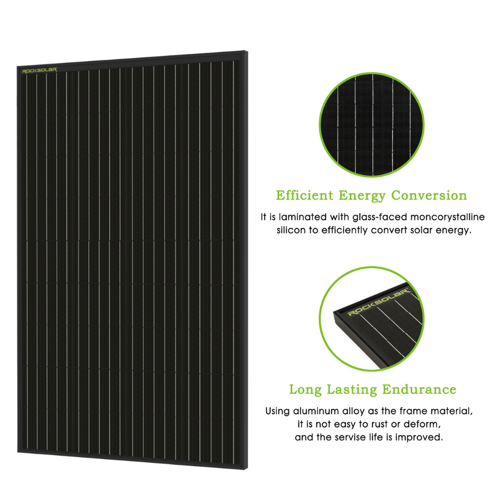 ROCKSOLAR Black Diamond 600W 12V Rigid Monocrystalline Solar Panel(4X150W)