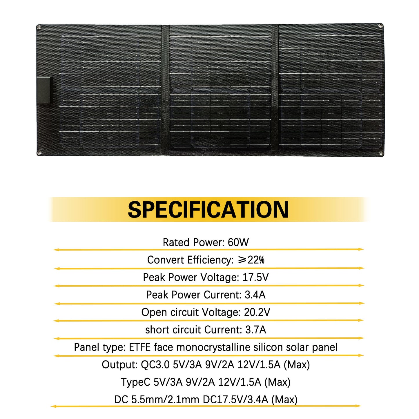 ROCKSOLAR 60W 12V Foldable Solar Panel