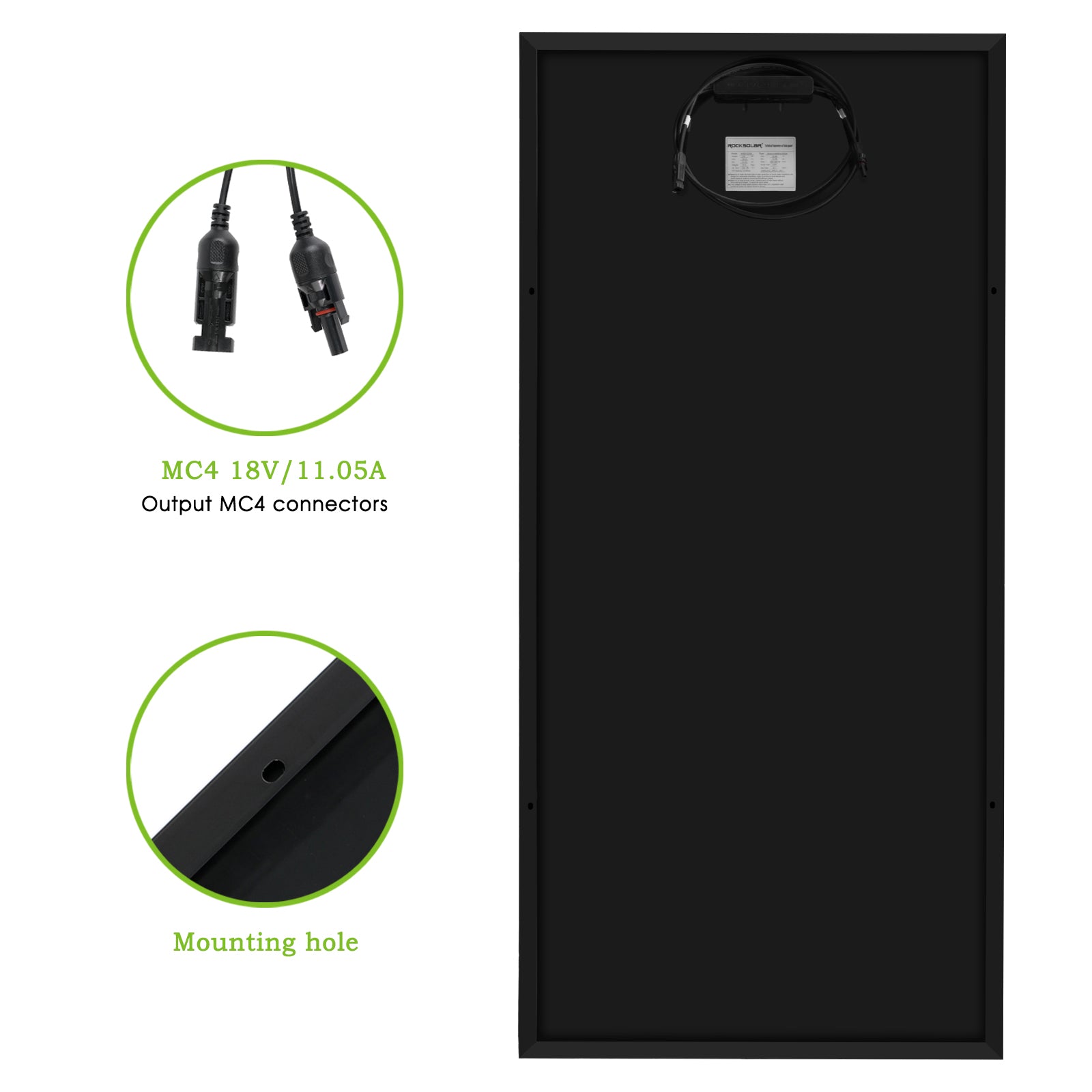 mounting hole and mc4 connector with solar panel 200w