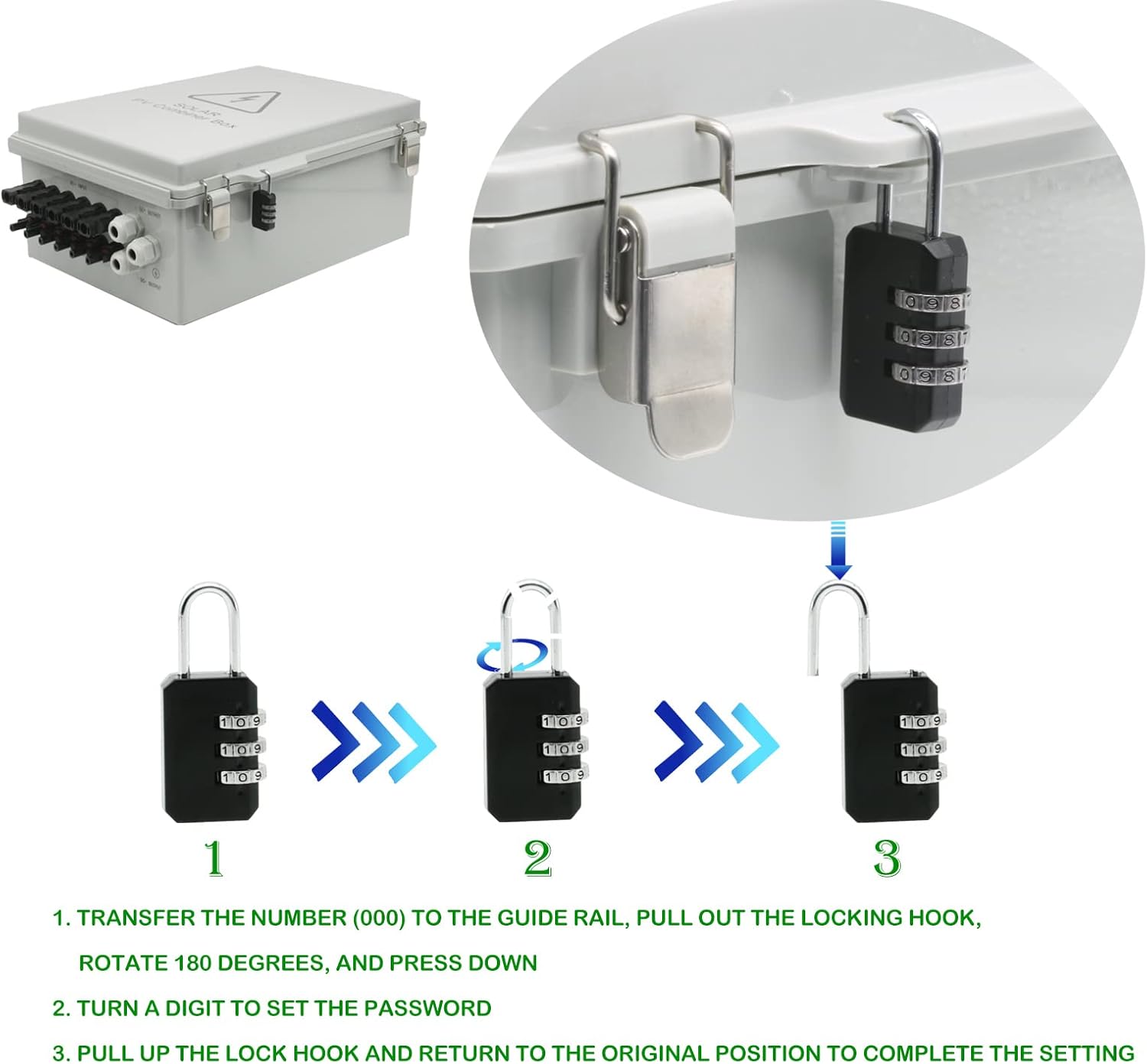 Boîtier de raccordement solaire étanche à 4 rangées avec parafoudre, fusible de 15 A et disjoncteur de 63 A 
