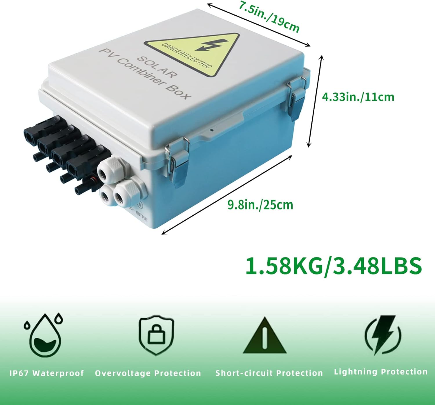Boîtier de raccordement solaire étanche à 4 rangées avec parafoudre, fusible de 15 A et disjoncteur de 63 A 