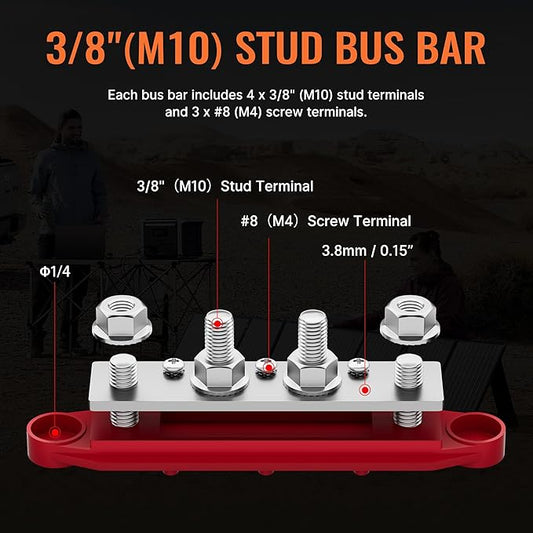 Heavy Duty 400A Bus Bar 12V 48V DC Waterproof Power Distribution Block with 4 x 3/8" Studs Automotive Marine Battery Terminal Distribution Block with Cover - Negative&Positive