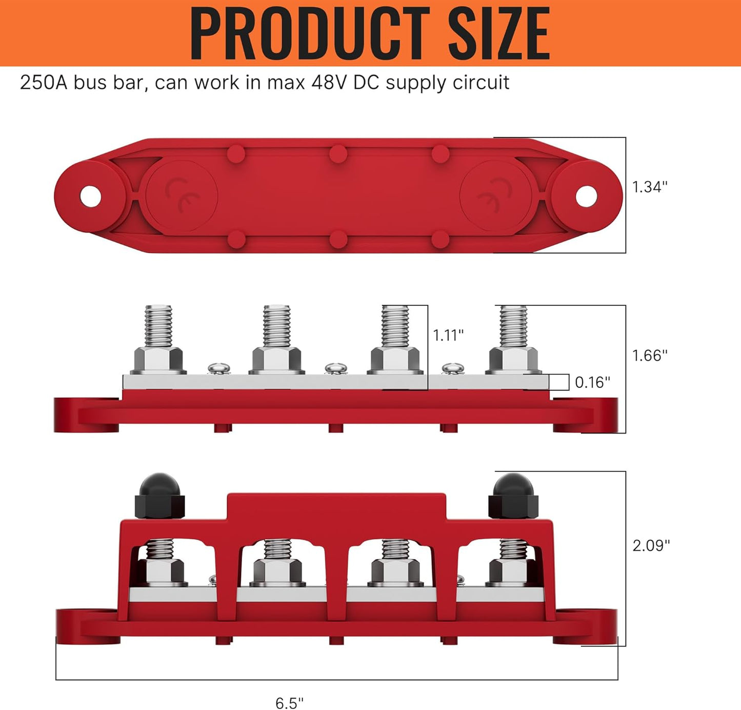 Heavy Duty 400A Bus Bar 12V 48V DC Waterproof Power Distribution Block with 4 x 3/8" Studs Automotive Marine Battery Terminal Distribution Block with Cover - Negative&Positive