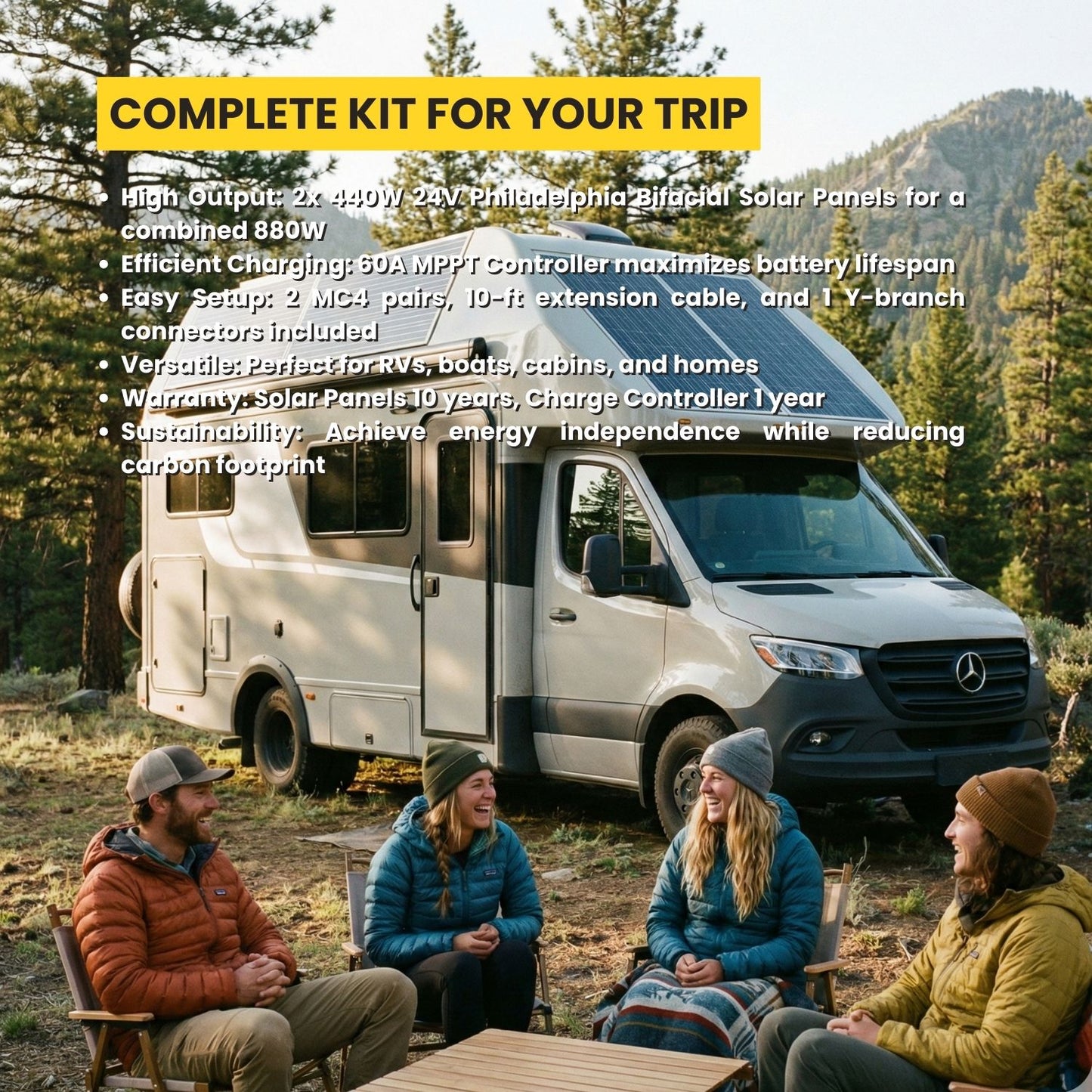 ROCKSOLAR 880W 12V/24V/48V Rigid Solar Panel Kit with 60A MPPT Charge Controller