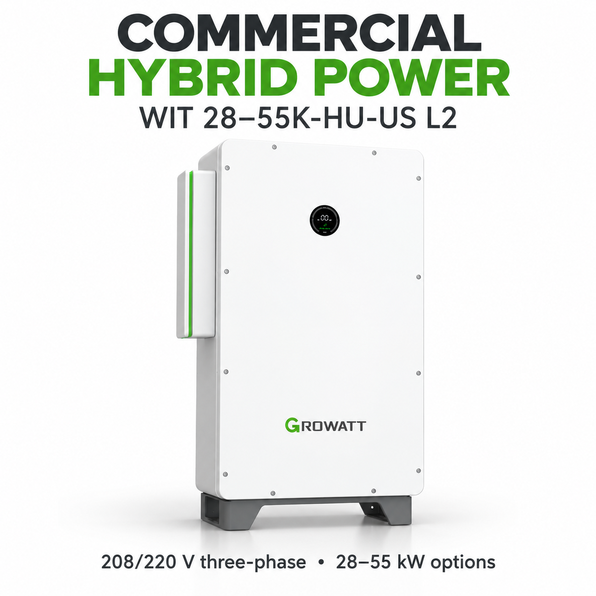 Growatt WIT 28–55K-HU-US L2 commercial hybrid inverter, 208/220 V three-phase product illustration