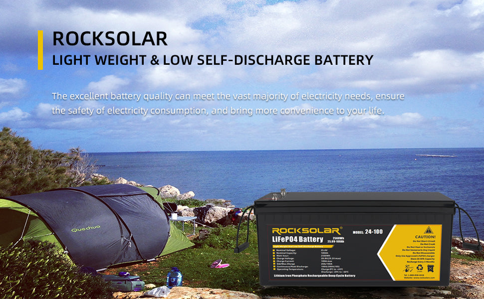 ROCKSOLAR 24V 100Ah Deep Cycle LiFePO4 Battery with BMS System