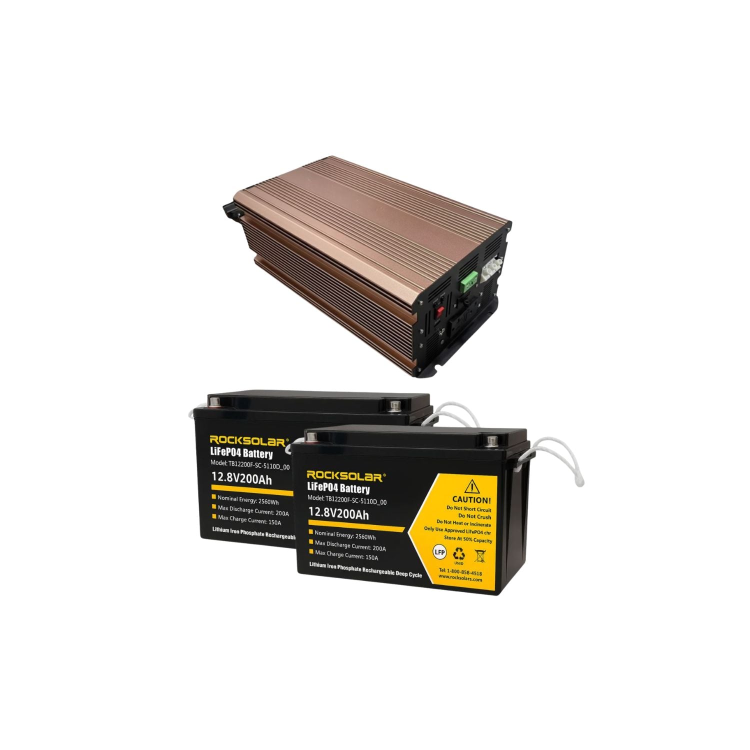 Rocksolar RV Battery Power Package – 2×12V 200Ah Batteries + Free 12V 3000W Pure Sine Wave Inverter