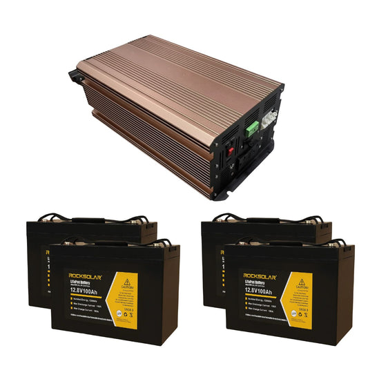 Rocksolar RV Battery Package – 4×12V 100Ah Batteries + Free 12V 3000W Pure Sine Wave Inverter