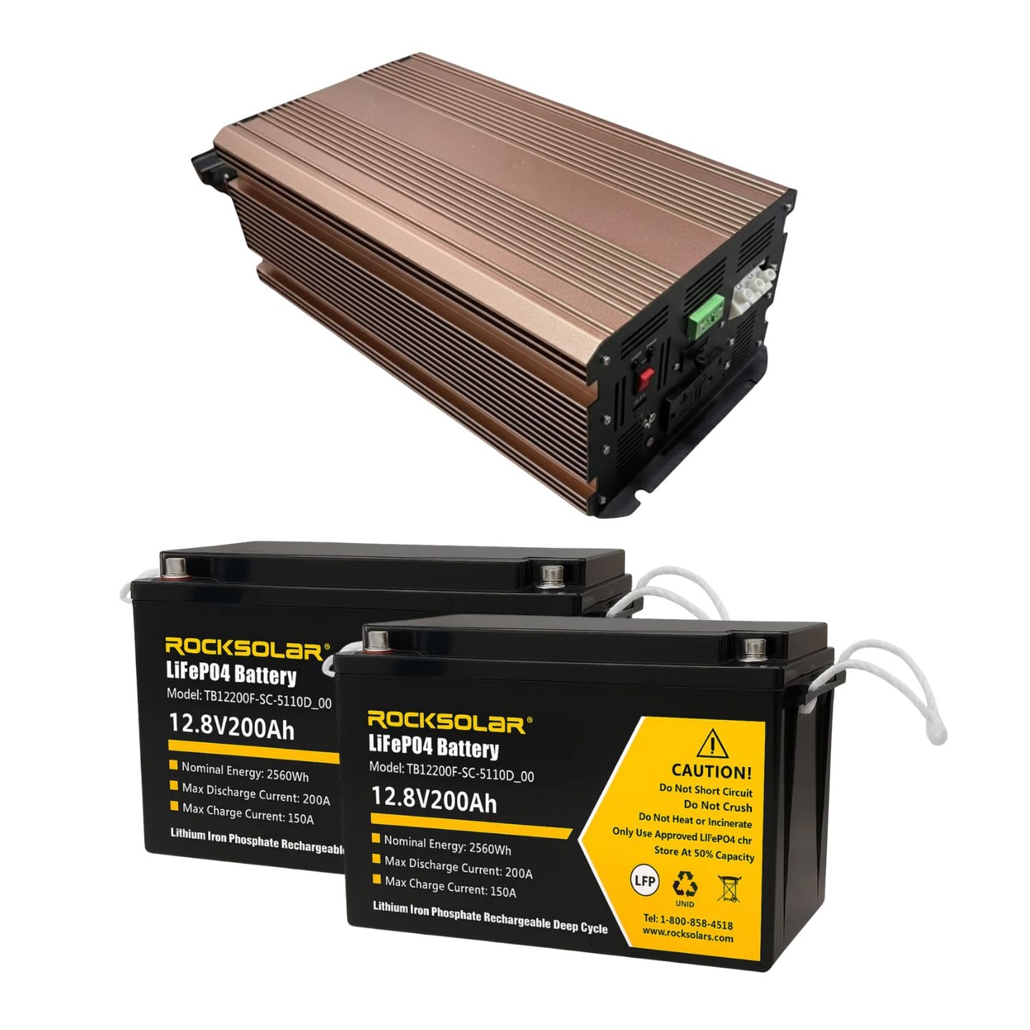 Rocksolar RV Battery Power Package – 2×12V 200Ah Batteries + Free 12V 3000W Pure Sine Wave Inverter