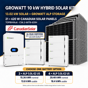Growatt 10kW hybrid solar kit with Canadian Solar 620W panels and UL 9540 certified SPH + ALP energy storage configurations
