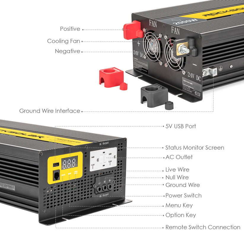 2000W 12V Inverter with Remote Control | Pure Sine Wave Power for RVs ...