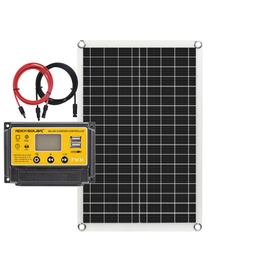 ROCKSOLAR 30W 12V Flexible Solar Panel Basic Kit With 10A PWM Controller