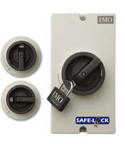 IMO enclosed DC solar disconnect switch with SAFE-LOCK handle; shown as a two-string example