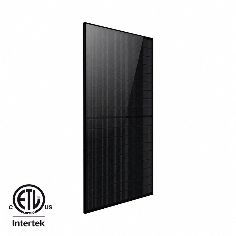 Centered LONGi LR8-54HGBB 500W single solar panel on white with ETL Intertek logo at bottom left