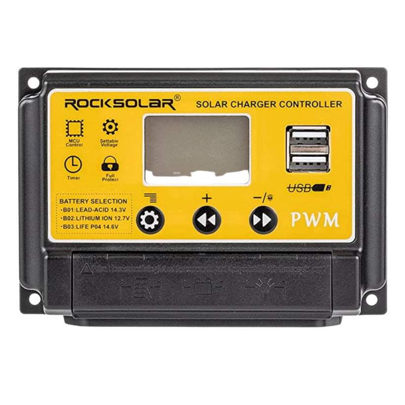 ROCKSOLAR 50W 12V Rigid Solar Panel Basic Kit with PWM Charge Controller