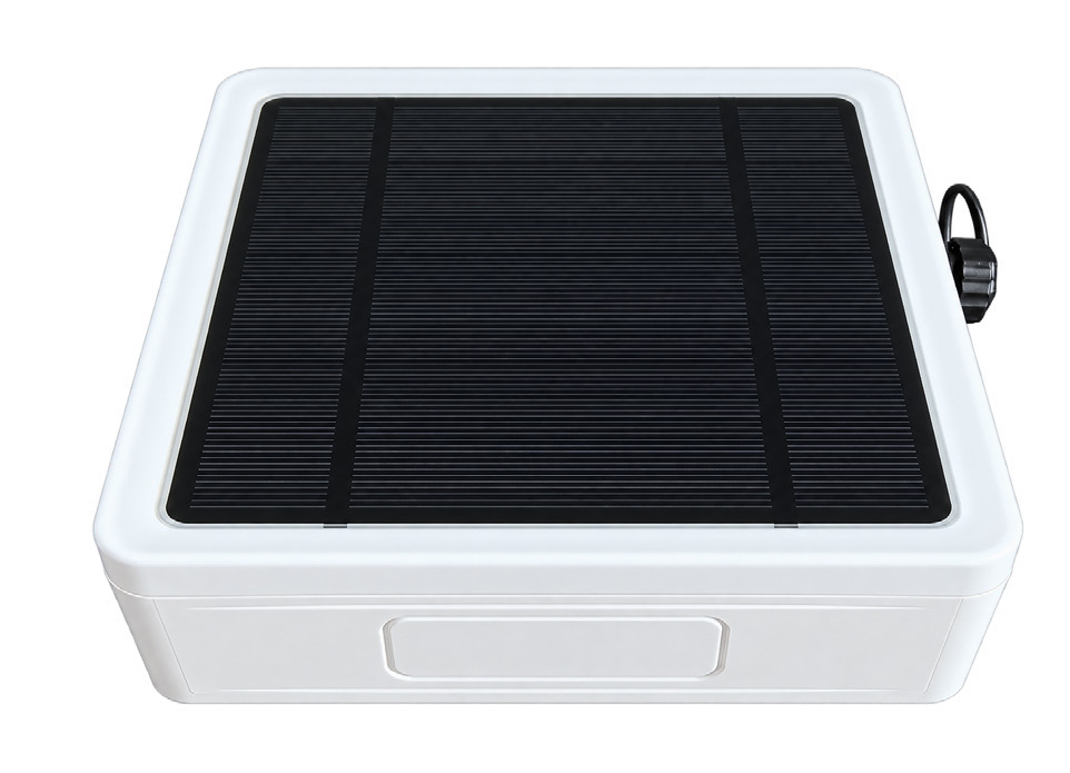 ROCKSOLAR Solar Pump Remote Gateway with integrated solar panel, front view