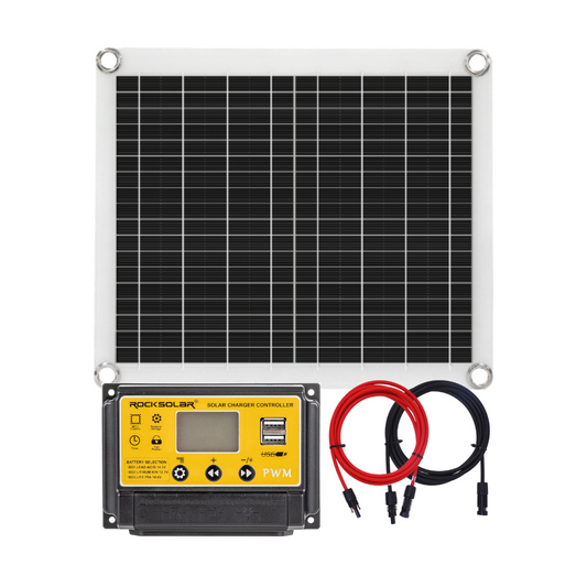 ROCKSOLAR 15W 12V Flexible Solar Panel Starter Kit with PWM Controller