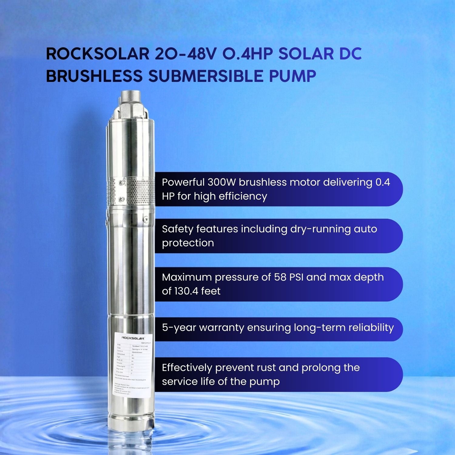0.4hp solar submersible pump features 
