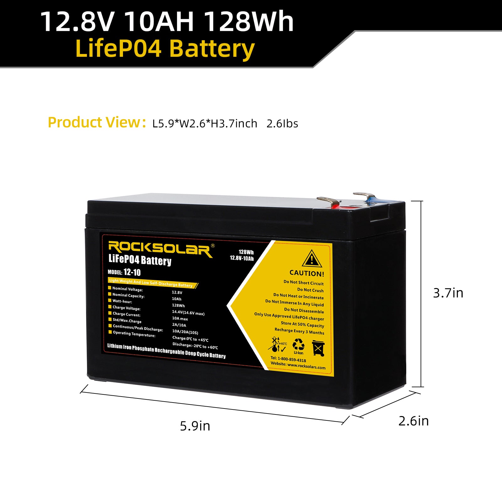 Batterie 12V 10AH LiFePO4 Grade A, cycle profond BMS plus de 10000